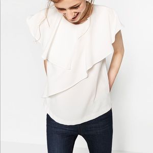 ZARA, Blouse With Asymmetrical Frills